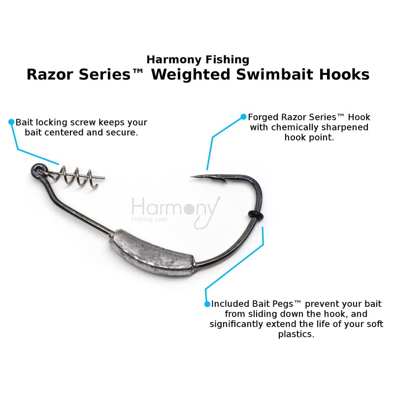Harmony Fishing - Razor Series Weighted Swimbait Hooks (5 Pack)