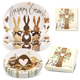 100PCS Easter Paper Plates and Napkins Set- (25 Guests) with 10 * 12 Inch Oval Plates and 9Inch Paper Plates, 6.5Inch Napkins for Easter Party Supplies
