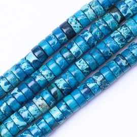 Natural Stone Heishi Beads for Necklace Making, 4 mm x 2 mm Small Flat Round Stone Loose Heishi Disc Gemstone Beads for Jewelry Making Craft Bracelet Earrings Necklace - Turquoise Blue Imperial Jasper