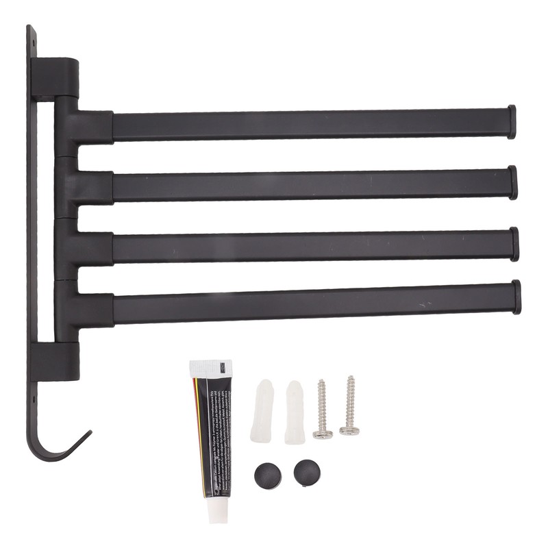 Black Swivel Towel Bar Punch Free Bathroom Towel Rack Wall