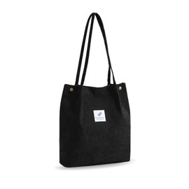 YZROHYI Fabric Tote Bag, Corduroy Large Bag, Shopper Shoulder Bag, Fabric, Fabric Bag for Hanging, Canvas Shoulder Bag, Women's Tote Bag, Shoulder Bag, School Handbag, Work, black