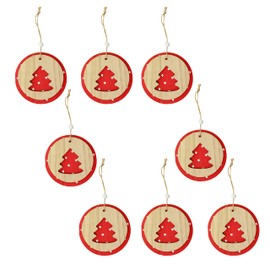 Set of 8 Christmas Pendants, Decorative Christmas Tree Pendants, Tree Decorations, Hanging Ornaments Made of Wood, 3D Effect, 2-Ply Diameter 9 cm (Fir Tree - Red)