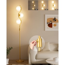 ACOHOOK 60IN Dimmable Gold Standing Lamps, Ice Crystal Modern Floor Lamp with 3000K G9 Bulbs Included, Mid Century Vintage Globe Floor Lamp for Living Room