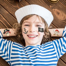 120 Glitter Pirate Temporary Tattoos for Kids, Pirate Ship Nautical Tattoos