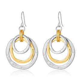 MYCUTEY Layered Hoop Dangle Earrings for Women Two Toned Round Hoop Statement Earring Mixed Metal Jewelry, Copper, No Gemstone