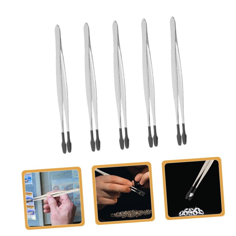 Baluue 5pcs Stainless Steel Tweezers for Stamp Collecting Handling and