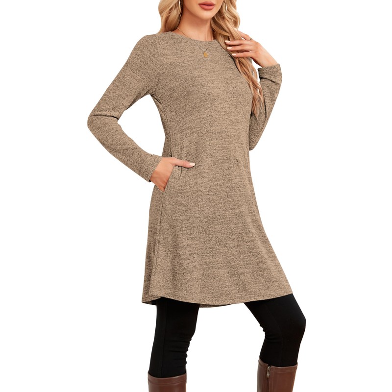 SENBATU Women's Long Sleeve Winter Dress with Side Buttons and