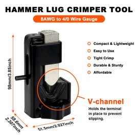 Sanuke 200PCS Battery Cable Ends with Hammer Lug Crimper Tool&Heat Shrink, AWG 2 4 6 8 10 12 Copper Ring Terminals Connectors 80PCS Copper Cable Wire Lugs & 120PCS Heat Shrink Tubing Crimping Tool Kit