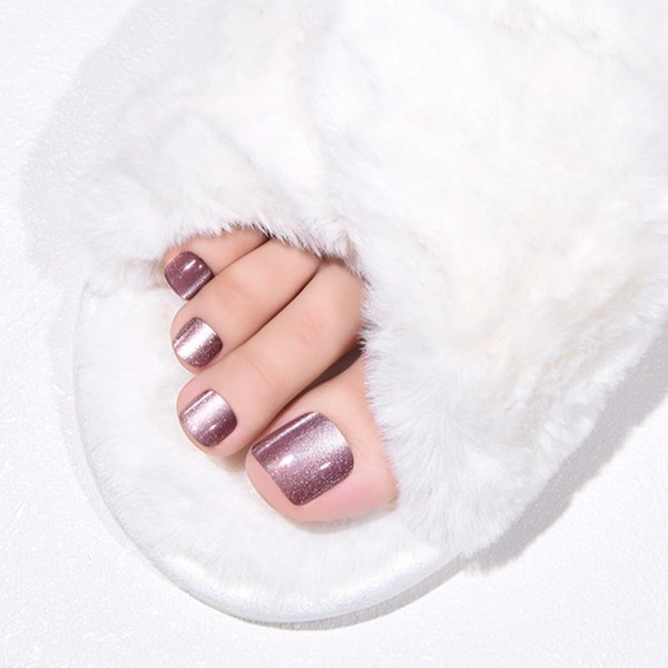 XZMeiLun Purple Red Cat Eye Press on Toenails Short Square,