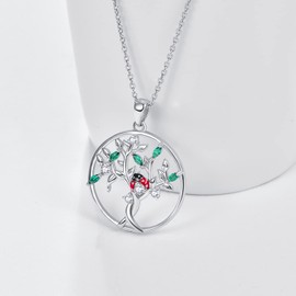 KINGWHYTE Tree of Life Women's Necklace 925 Sterling Silver Family Tree of Life Pendant Mother's Day Gifts for Women Mum Girlfriend Wife, Sterling Silver, Zircon