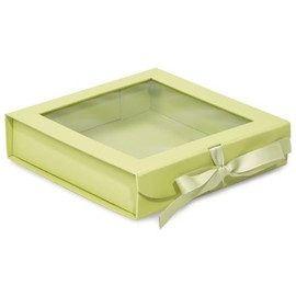 Pack of 18, 8 x 8 x 2" x-Large Solid Pistachio Gourmet Folding Boxes w/Ribbon Closures & Window Lid