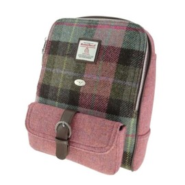 Kilts Wi Hae Muted Green And Rose Pink Harris Tweed Tartan Check Naver Large Backpack
