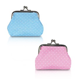AfitLulu 2Pcs Coin Purse for Women, Dot-Patterned Change Purse with Clasp Closure, Small Change Purse for Coin, Changes, Small Kiss Lock Coin Wallet for Women as Gifts (Blue+Pink)