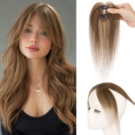 S-noilite Bangs Hair Clip,360° 3D Cover Real Clip in Bangs Human Hair Toppers for Women With Side Bang Daily Wear Medium Brown