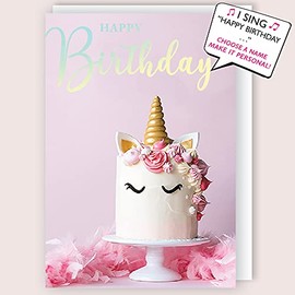 Make It Personal Rosie It's Your Birthday! Pink Unicorn Musical Birthday Card Singing Happy Birthday To You Rosie Card Sings