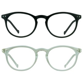 proSPORT Round Vintage Retro Reading Glasses +2.75 Black and Clear Frame Stud Accents Men Women Small Light-Weight