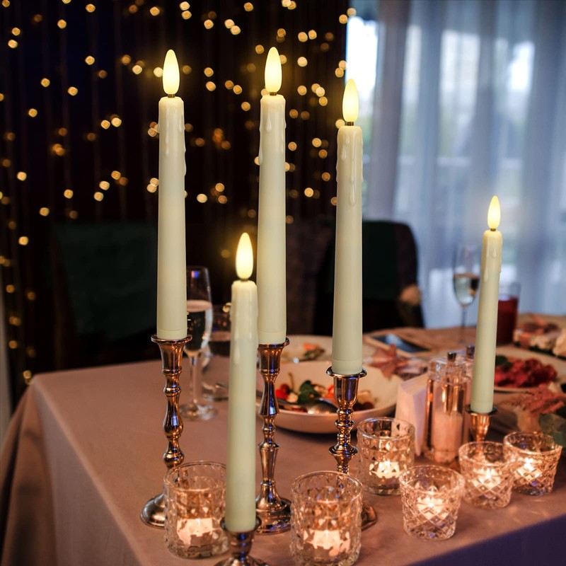Flameless LED Taper Candles with Warm White Lights, 8 Inch
