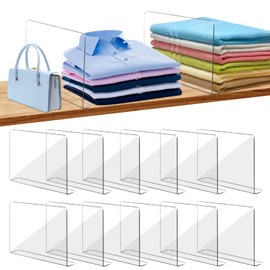OKPOW Shelf Dividers for Closet Organization: 12 Pack Durable Clear Acrylic Divider Organizer for Shelves - Vertical Adjustable Shelving Separators for Clothing Purse