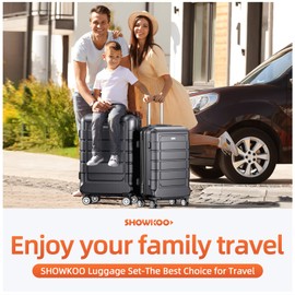 SHOWKOO Luggage Sets Expandable PC+ABS Durable Suitcase Double Wheels TSA Lock Gray