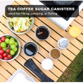 Lafuntar Tea Coffee Sugar Canisters Small for Camping, Camping Seasoning Empty Bottle Set with 4 Compartments.