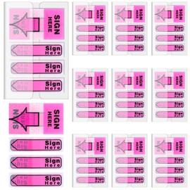 10 Pack 1000 Pieces Sign Here Tabs Sign Here Stickers Sign Here Date Stickers Flags Adhesive Message Flags for Notary Books Paper (Pink)