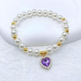 QACUU 2pcs Vintage Cute Cat Necklace Elegant Pearl Collar Set with Heart Crystal Pendant, Stylish Beaded Dog Collar Charming Pet Necklace Jewelry for Puppies Kittens and Small Pets