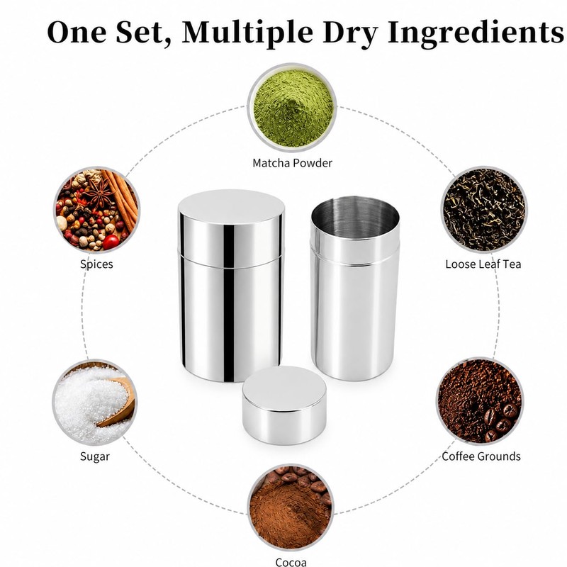 2 Pack Matcha Powder Storage Canisters, 304 Stainless Steel Tea