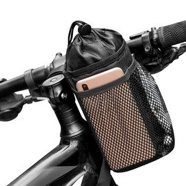 Caudblor Bike Water Bottle Holder Bag for Kid Adult, Insulated Bicycle Coffee Cup Holders with Phone Storage, Black Handlebar Drink/Beverage Container for Walker/Cruiser/Exercise/Mountain Bike…