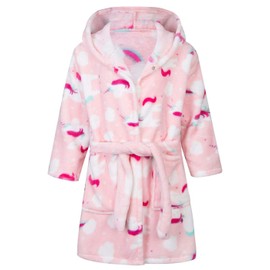 Kids Bathrobes Unicorn Toddler Cartoon Animal Robe Boys Girls Flannel Nightgown Children Soft Hooded Sleepwear Novelty Pajamas 2-3 years