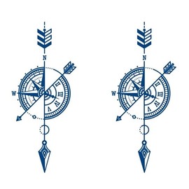 2 Sheets Temporary Arrow Tattoo Compass Tattoo Semi-Permanent Tattoo Long-Lasting Tattoo GZ149x2