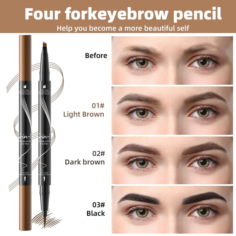 Eyebrow Pencil, Waterproof, 2-in-1 Dual-Ended Microblading Eyebrow Pencil, Microblading Eyebrow