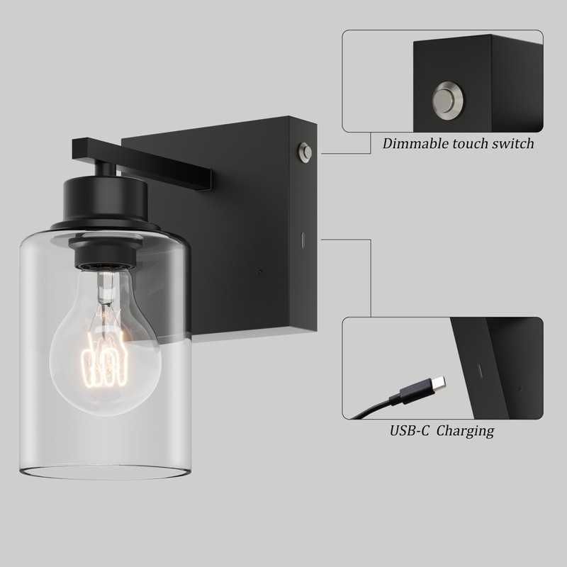 Rayogale Battery Operated Wall Sconce Set of 2, Black Rechargeable