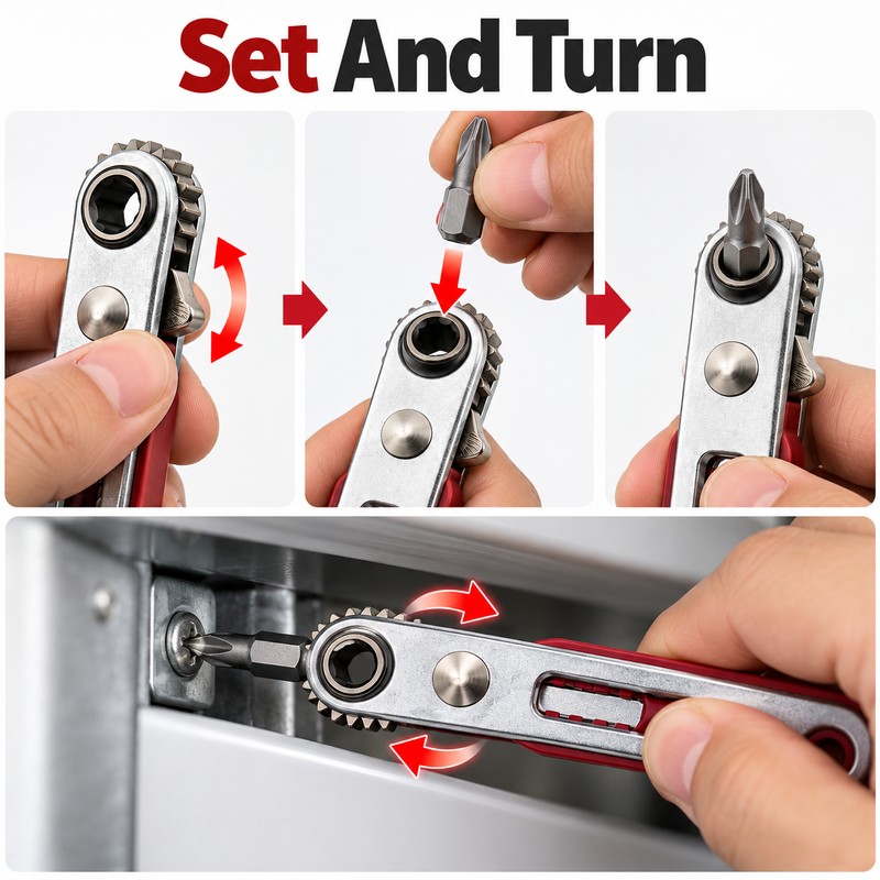 Multifunctional Reversible Ratchet Screwdriver – Bidirectional Right-Angle Phillips & Flat-Head