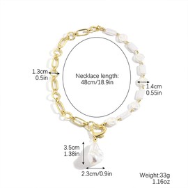 Vintage Gold Baroque Pearl Choker Necklace for Women,Chunky Geometric Irregular Pearl Pendant Chain Link Y Necklace,Trendy Statement Jewelry Gifts (Short)