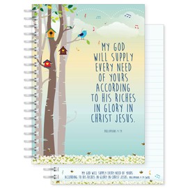 Christian Notebook, Supply every need, softback notebook A5 lined, with Phil 4:19 Bible verse. Perfect as a Bible Study Journal or Christian Gift, by Just Cards Direct