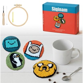 Siqinam Adventure-Time Punch Needle Kit-4 Pack Adventure Crochet Series Themed - Includes Punch Needle, Embroidery Hoop, Yarn, and Easy Instructions - Creative Craft Gift