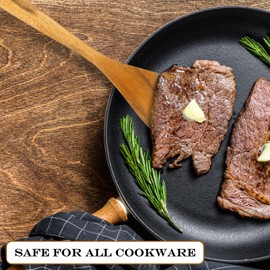 Yuanchu 2Pcs Wooden Spatula Set, Long Handle Wooden Turners 12.6 Inches Teak Frying Spatula for Cooking Small Cooking Utensils Wood Flipper for Kitchen Non-Stick Cookware