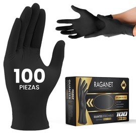 Raganet | 100 Guantes de Nitrilo Vinil de Alta Calidad Color Negro, Sin Látex, Sin Polvo, Diseño Ambidiestro, Ajuste Perfecto, Desechables y Resistentes Talla Mediana