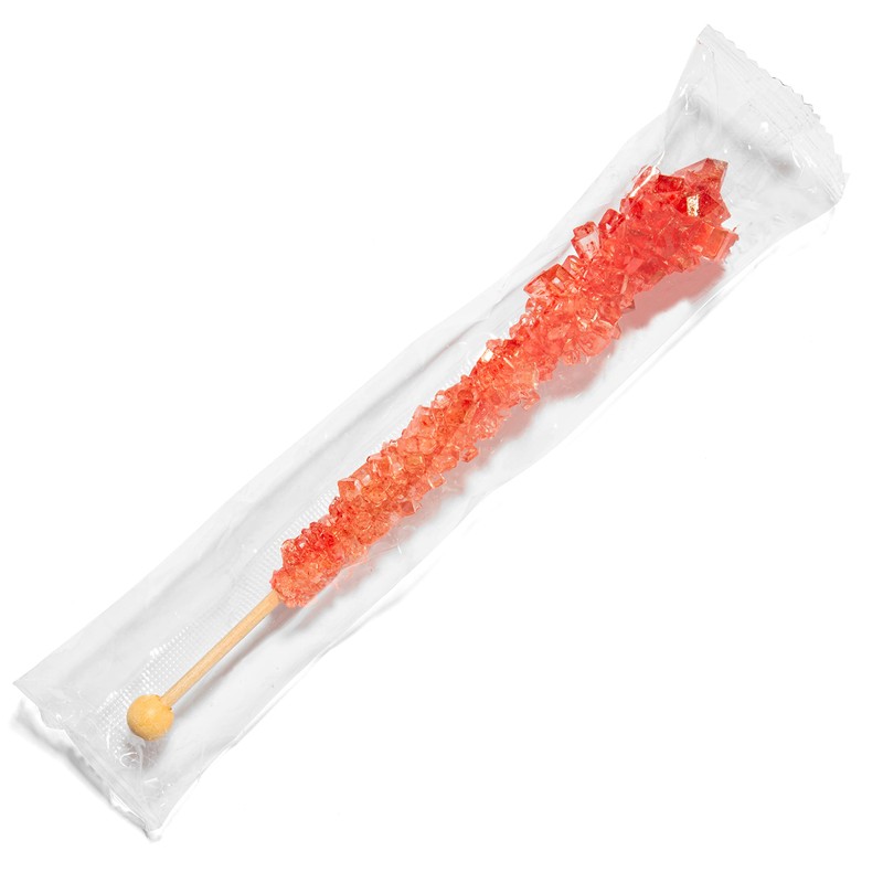 Red Rock Candy Sugar Sticks - Strawberry Flavored - 24