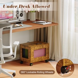 Sbanmao Small File Cabinet Cart Under Desk, Rolling Filing Cabinet for Home Office, Hanging File Organizer Box on Wheels, Mobile Decorative Document Storage Basket for Letter & Legal Size