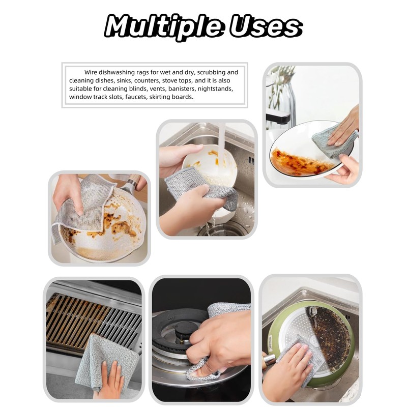 Senlleo Stainless Steel Scrubber and Cleaning Rags - Non Scratch