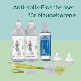 Bebeconfort Emotion Birth Set Including Baby Bottle Gift Set 2 Baby Bottles 270 ml, 2 Teats, 1 Bottle Brush 2 in 1 and 1 Dishwasher Liquid 250 ml, 0-24 Months