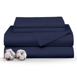Minor Monkey 1000 Thread Count King Sheets Pure Egyptian Cotton King Size Sheets Set Navy Blue 4 PC Bed Sheet Set Hotel Quality Cooling Bedding Sets Sateen Weave Sheets - Fits Upto 16" Mattress