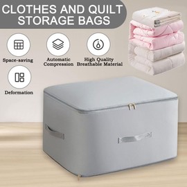 Space-saving compressing organiser, pack of 2 compressing bags, self-compressing movable organiser bags, large storage bag for duvets, clothes, blankets (grey, 54 x 42 x 60 cm)