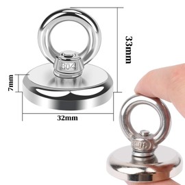 Aenienoe Strong Magnets Strong Large 45 kg Neodymium Magnet Extra Strong Magnets Strong Hold 8 Pieces Magnetic Fishing with Eyelet Screws for Magnet Fishing in Home, Workshop, Water Diameter 32 mm