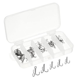 PATIKIL 16#14#12#10#8# Treble Fish Hooks Kit, 1 Set Carbon Steel Sharp Round Bend Hook Triple Barbed Hook for Freshwater Saltwater, Black