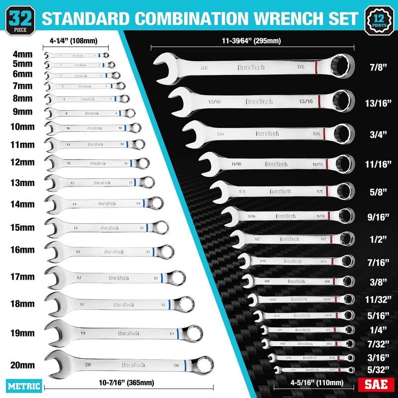 DURATECH 52-Piece Combination Wrench Set, Regular & Stubby, SAE &