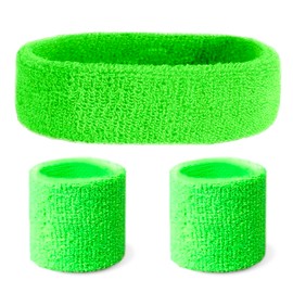MUNSKT 3 Pcs Headband and Wristbands Sweatbands Set, 80s Fancy Accessories for Women Girls,Neon Party Accessories, 80s hair accessories