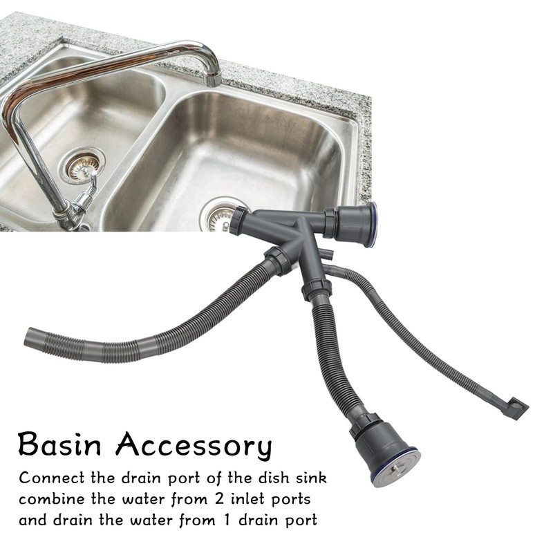 Sink Drain Assembly Kit for Double Bowl Basin, 2-in-1 Quick