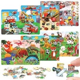 Wooden Puzzle Children's 6 Pieces, Children's Puzzle 30 Pieces, Puzzle Car Animal Dinosaur, Brain Training Toy for Children from 3 Years, Gift Children's Toy for Girls Boys